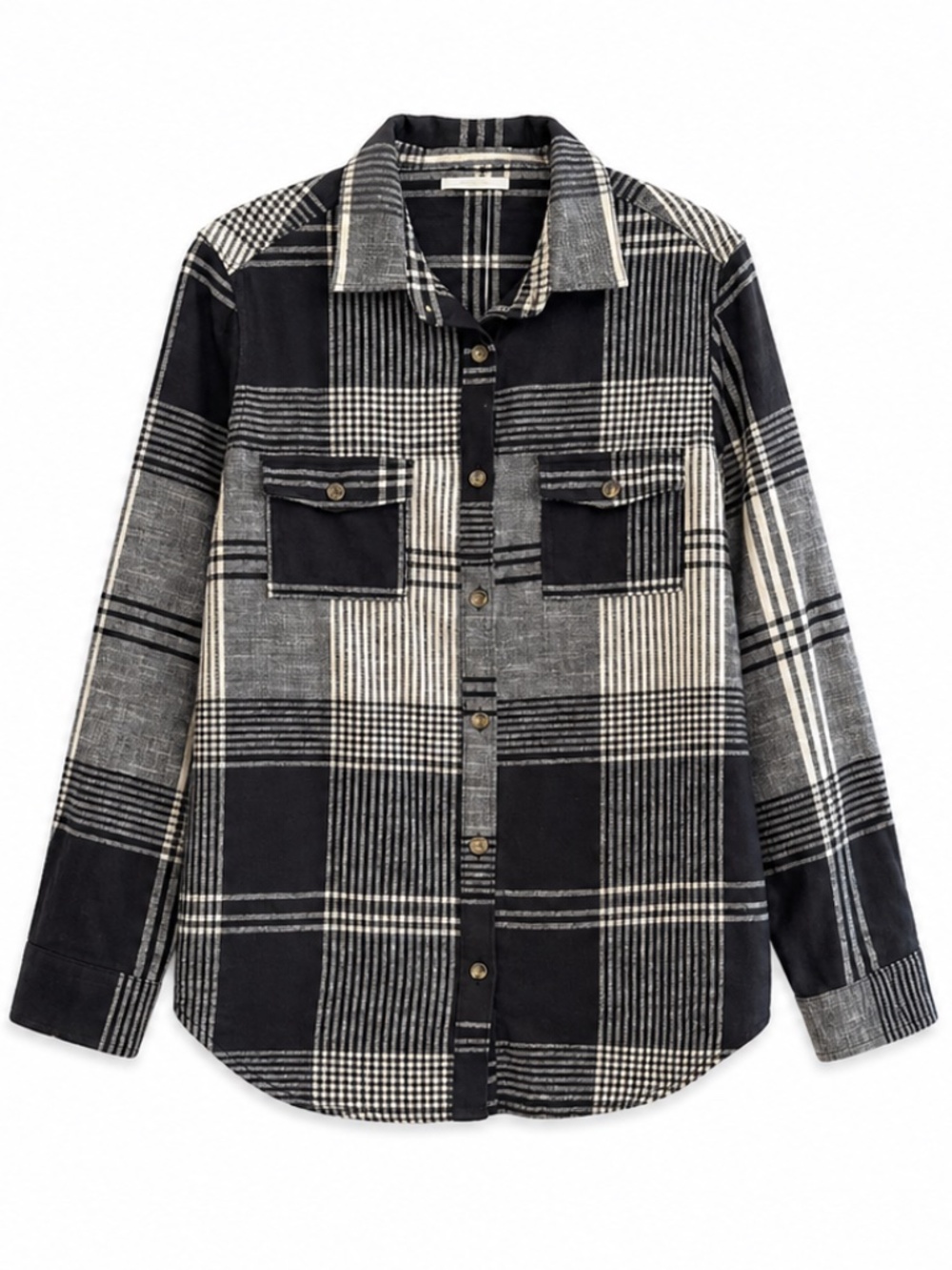 O'Neill Charcoal Black & Cream Plaid Oversized Button Up Flannel - XS EUC